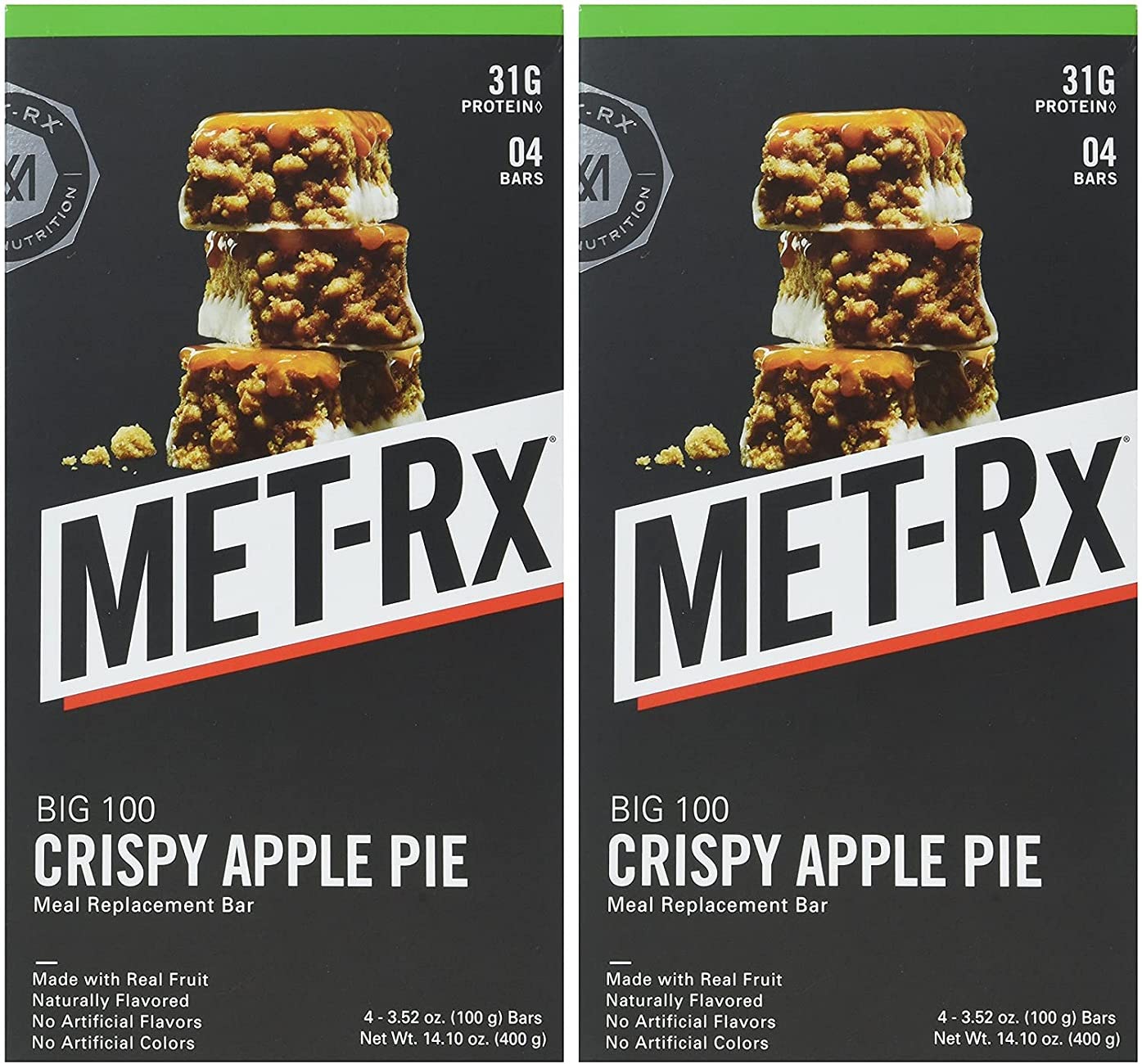 MET-Rx Big 100 Protein Bar - Meal Replacement with 30G Protein - Gluten Free - Crispy Apple Pie Flavor - 8 Bars, 3.52 oz. each