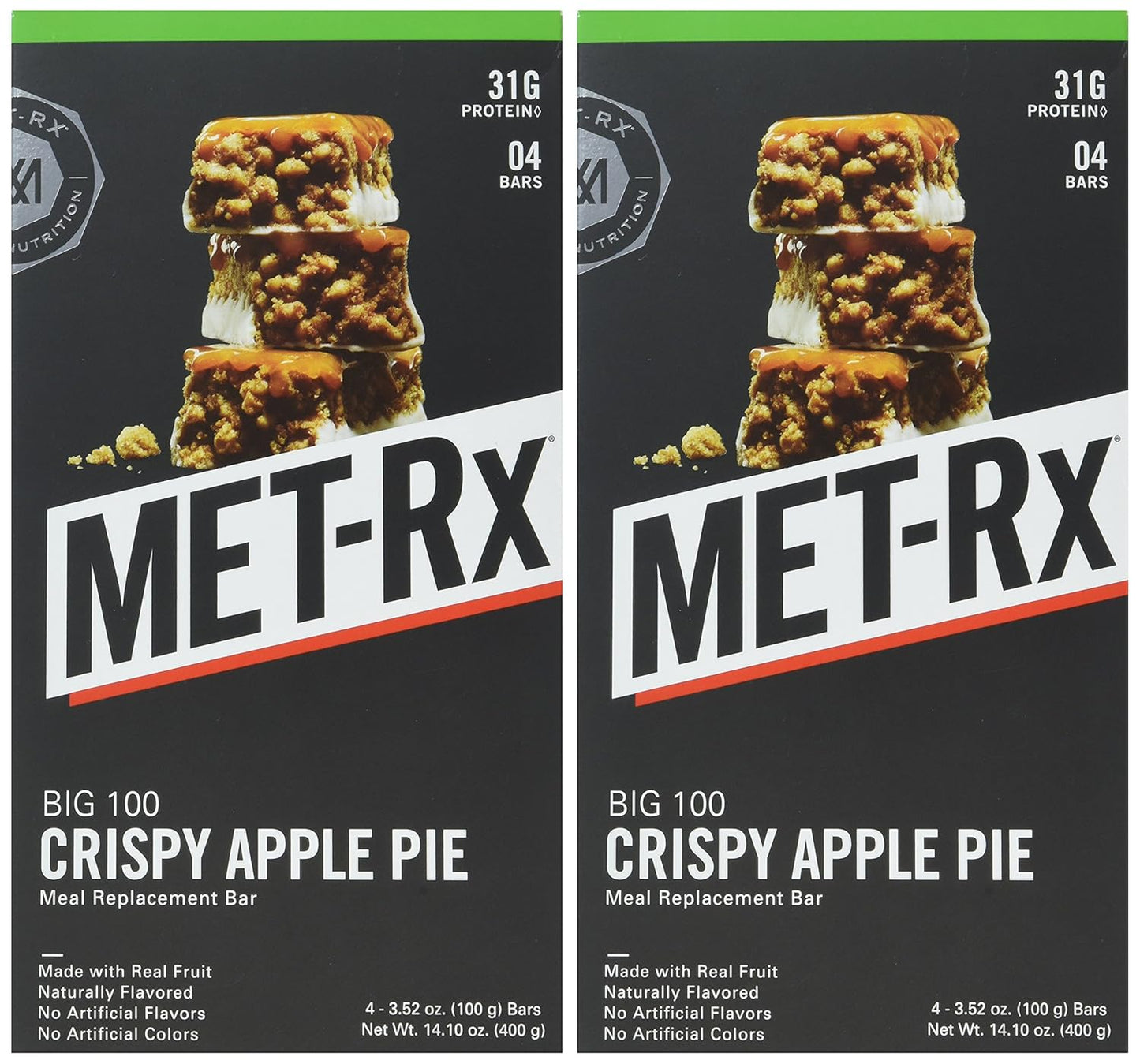 MET-Rx Big 100 Protein Bar - Meal Replacement with 30G Protein - Gluten Free - Crispy Apple Pie Flavor - 8 Bars, 3.52 oz. each