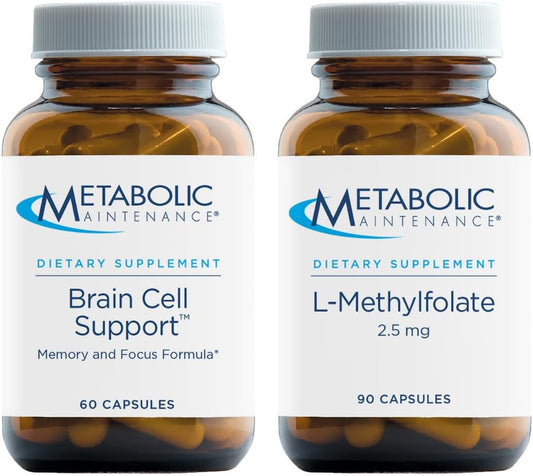Metabolic Maintenance Brain Cell Support with L-Methylfolate 2.5mg - Memory and Focus Supplement with Citicoline, DMAE, Phosphatidylserine, and Ginkgo - Methylated Folate for Daily Use - 60 Capsules + 90 Capsules