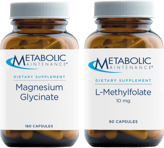 Metabolic Maintenance Cardiovascular Support Bundle with L-Methylfolate 10mg and Magnesium Glycinate - Includes 90 Capsules of Folate and 180 Capsules of Magnesium and Vitamin C - BoostGo Australia