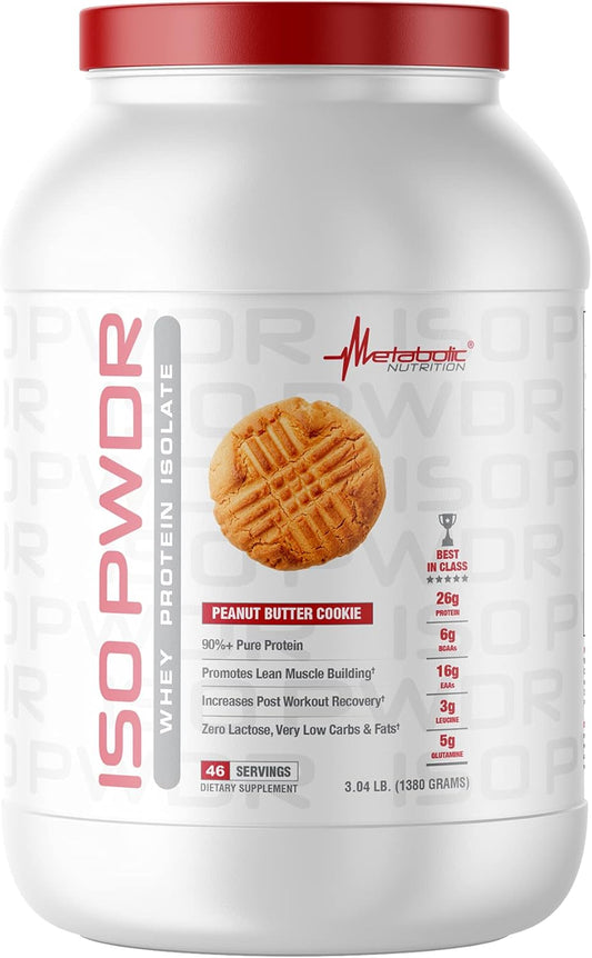 Metabolic Nutrition Whey Protein Isolate Peanut Butter Cookie Powder - 3.04lb, 23 Servings, 26g Protein, Fast Digesting, Zero Carbs, Low Fat & Lactose