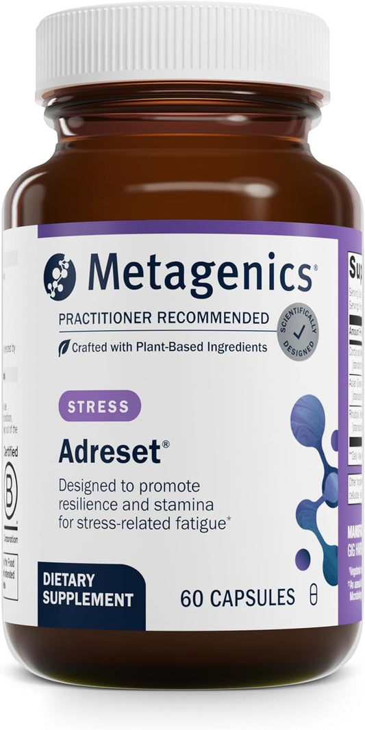 Metagenics Adreset Capsules: Adaptogen Supplement for Fatigue Relief - Asian Ginseng & Cordyceps - Non-GMO & Gluten-Free - 60 Count