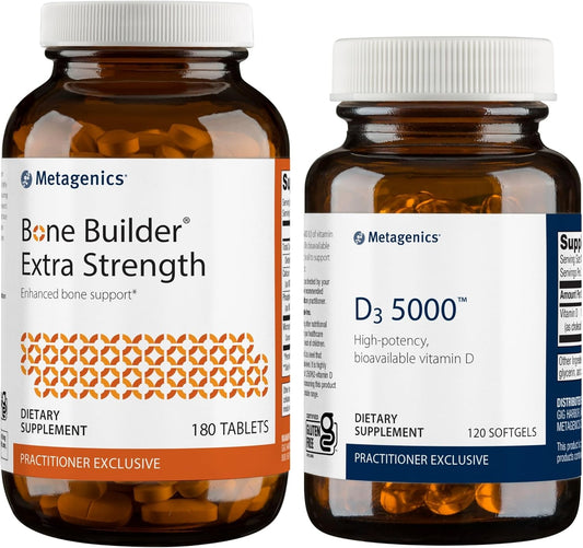 Metagenics Bone Builder Extra Strength and D3 5000 Bundle - Supports Bone Health, Immune System, and Heart Health - 180 Tablets + 20 Softgels