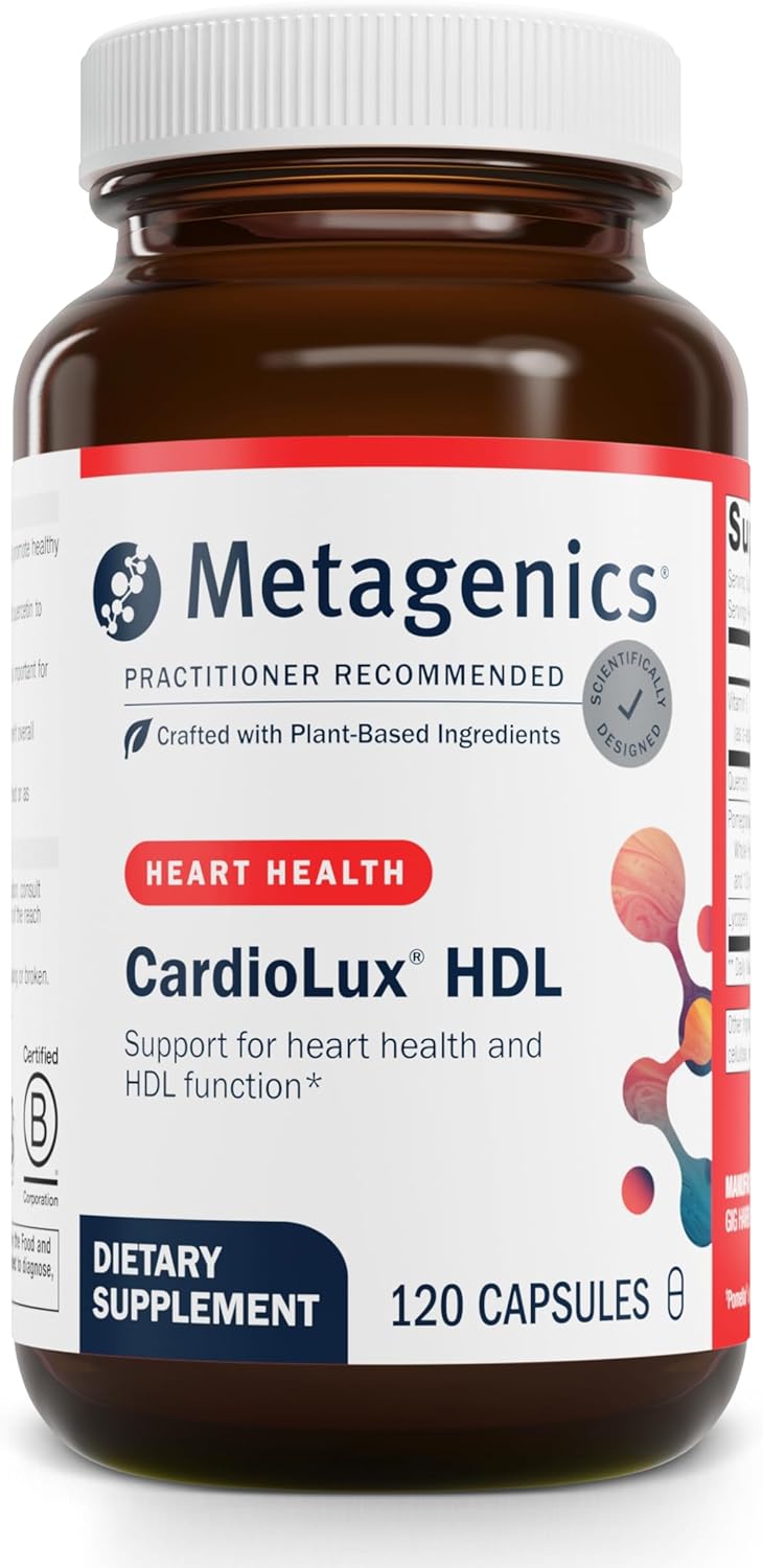 Metagenics CardioLux HDL Capsules - Promotes HDL Function & Heart Health - Lycopene, Pomegranate Extract, Quercetin - Gluten-Free, Non-GMO - 120 ct