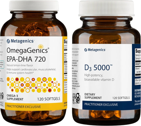 Metagenics D3 5000 and EPA-DHA 720 Softgel Bundle for Immune, Heart, and Bone Health - 240 Softgels