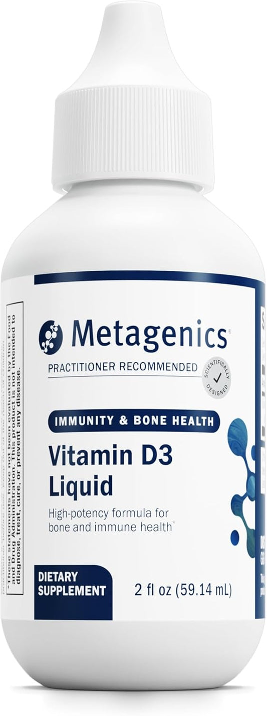 Metagenics D3 Liquid 2 fl oz - Vitamin D3 Liquid Supplement for Bone Health & Immune Support - Kids & Adults - 2,275 Servings
