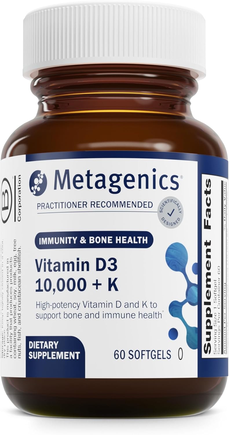 Metagenics Immune Support Bundle: Zinc A.G. & D3 10,000 + K - 60 Tablets & 60 Softgels for Bone and Heart Health