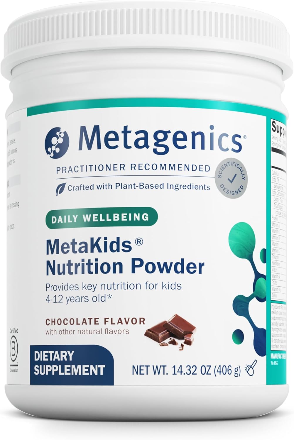 Metagenics MetaKids Chocolate Multivitamin Powder with Prebiotics, DHA, Protein & Amino Acids - Non-GMO & Gluten Free - 14.32 oz