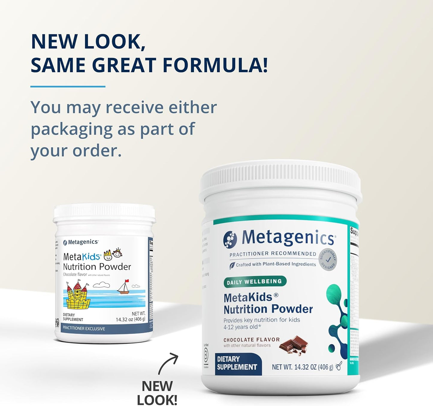 Metagenics MetaKids Chocolate Multivitamin Powder with Prebiotics, DHA, Protein & Amino Acids - Non-GMO & Gluten Free - 14.32 oz