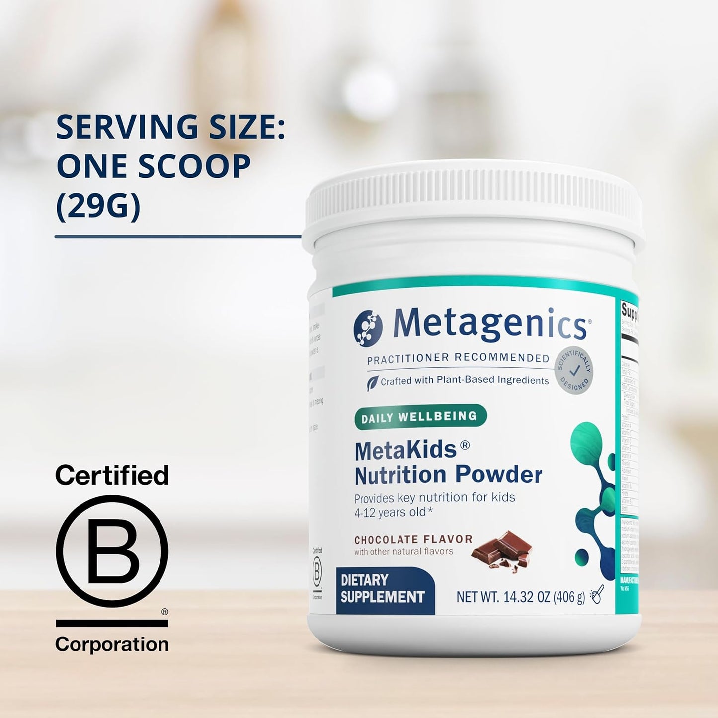 Metagenics MetaKids Chocolate Multivitamin Powder with Prebiotics, DHA, Protein & Amino Acids - Non-GMO & Gluten Free - 14.32 oz