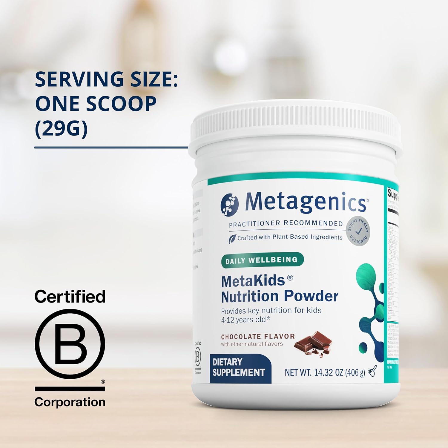 Metagenics MetaKids Chocolate Multivitamin Powder with Prebiotics, DHA, Protein & Amino Acids - Non-GMO & Gluten Free - 14.32 oz