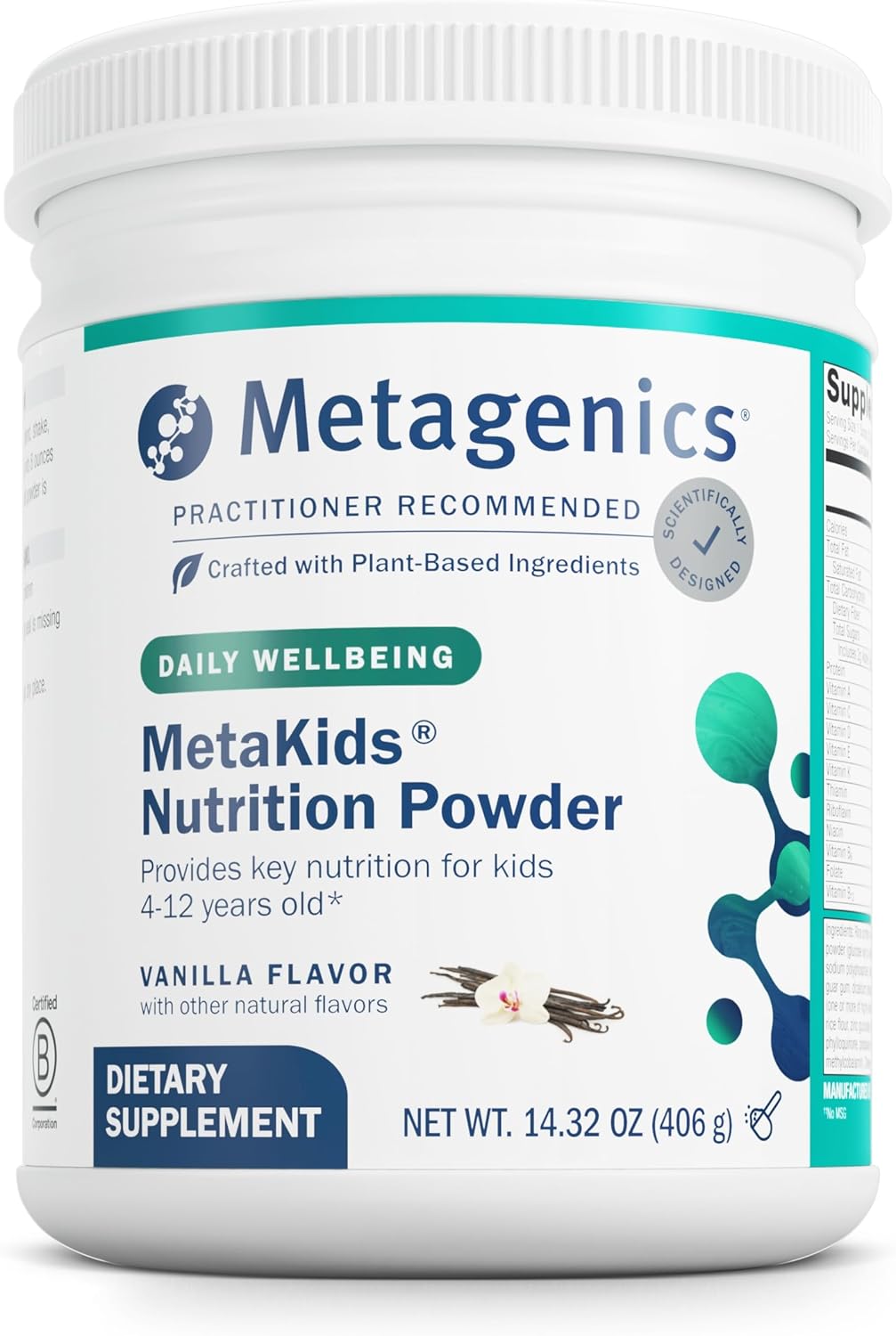 Metagenics MetaKids Multivitamin Powder with Prebiotics, DHA & Amino Acids - Vanilla Flavor - Non-GMO & Gluten Free - 13.33 oz