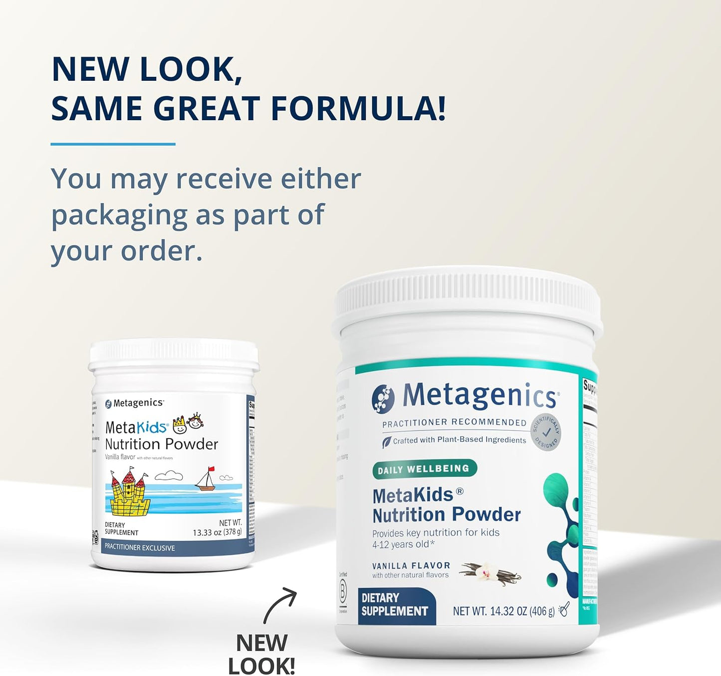 Metagenics MetaKids Multivitamin Powder with Prebiotics, DHA & Amino Acids - Vanilla Flavor - Non-GMO & Gluten Free - 13.33 oz