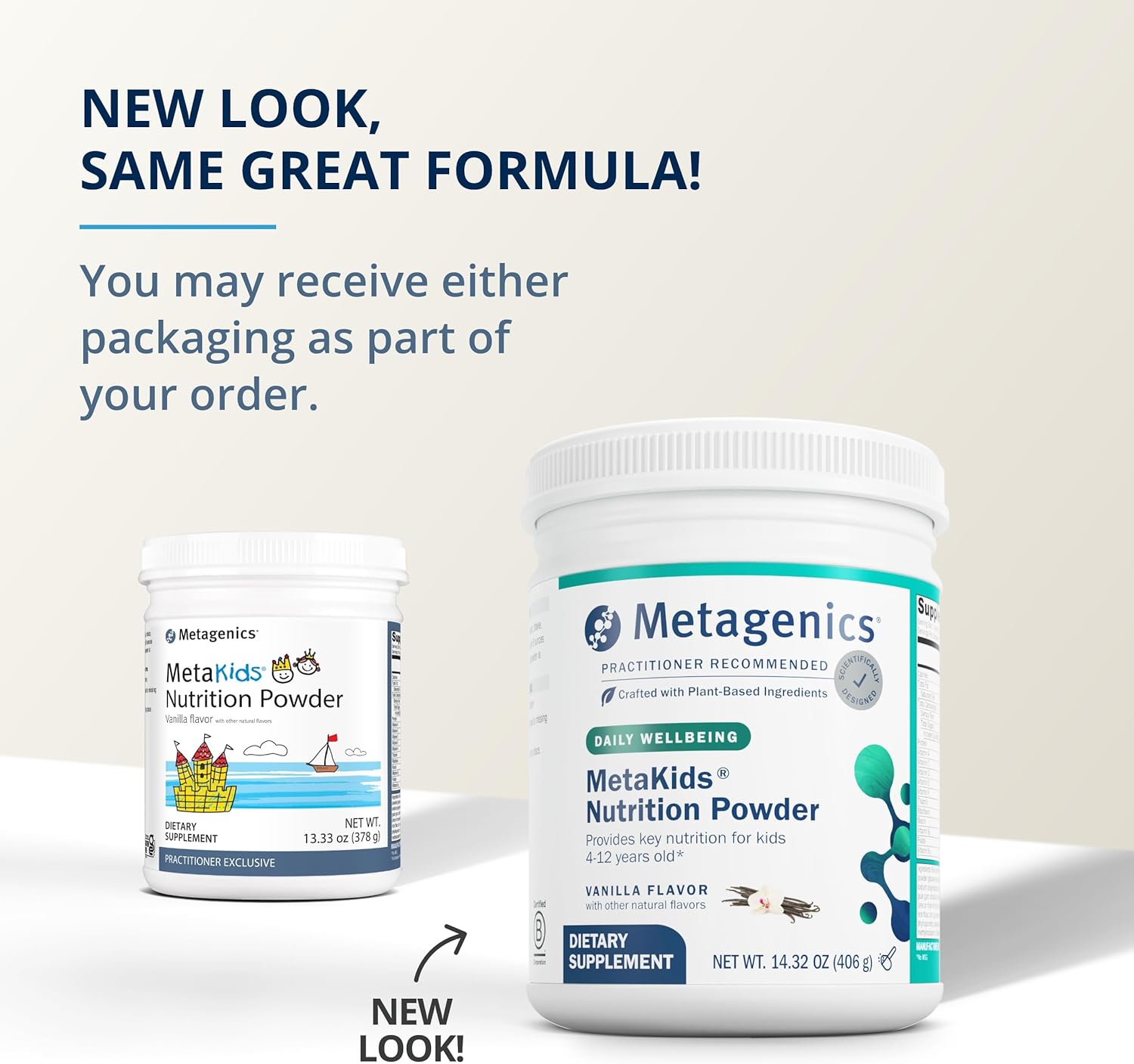 Metagenics MetaKids Multivitamin Powder with Prebiotics, DHA & Amino Acids - Vanilla Flavor - Non-GMO & Gluten Free - 13.33 oz