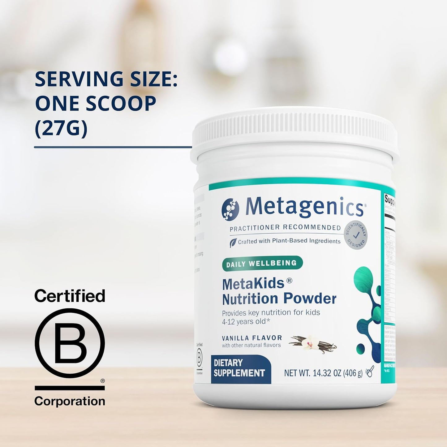Metagenics MetaKids Multivitamin Powder with Prebiotics, DHA & Amino Acids - Vanilla Flavor - Non-GMO & Gluten Free - 13.33 oz
