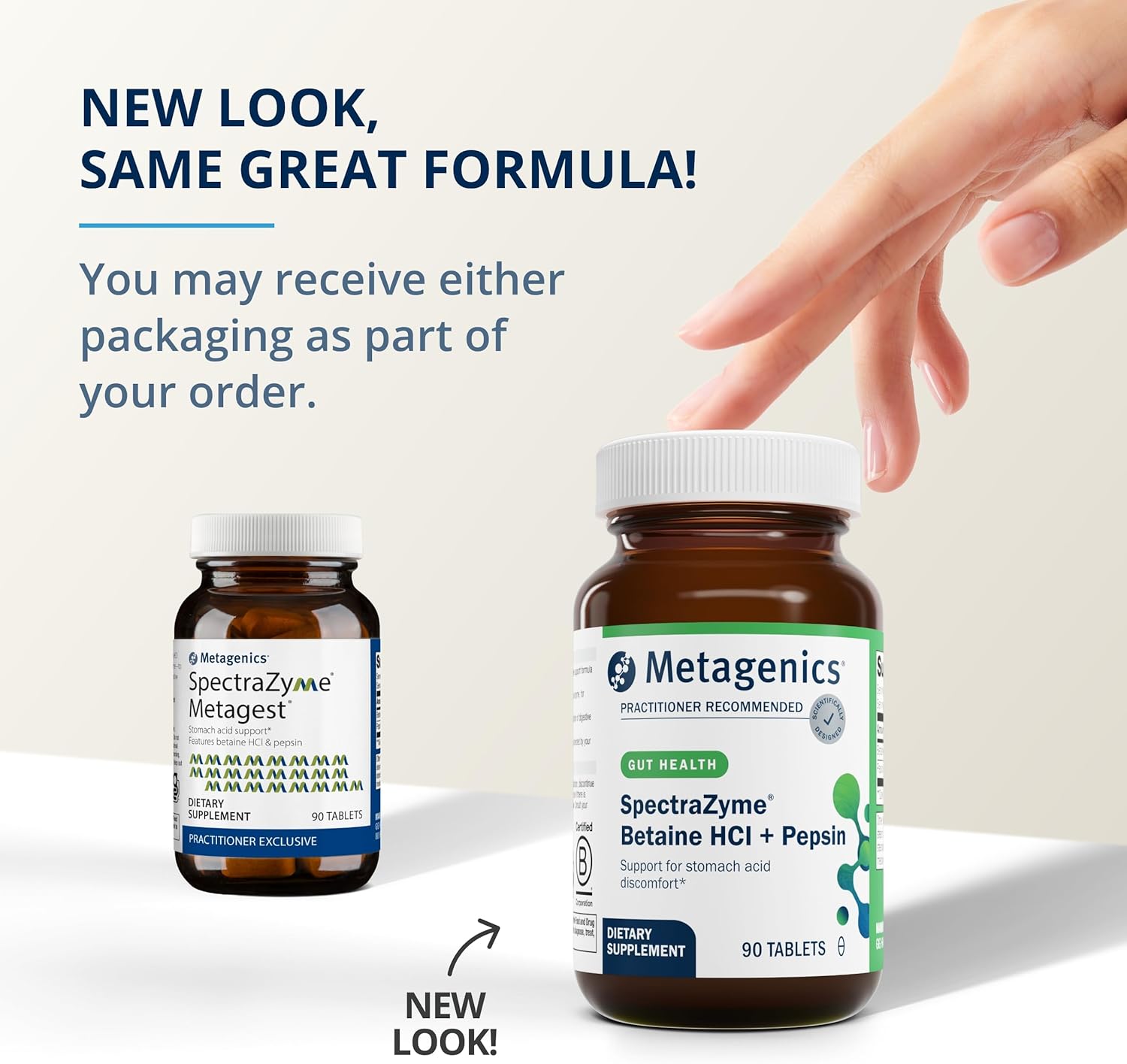 Metagenics SpectraZyme Betaine HCI + Pepsin - Digestive Enzyme Support Supplement - Non-GMO - 90 Tablets
