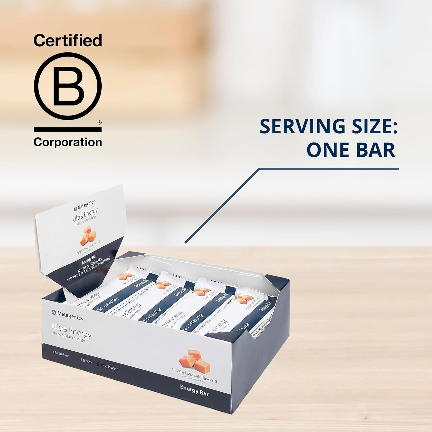 Metagenics Ultra Energy Bars: Protein-Rich Bars with Iron, Inulin Fiber, Potassium, and Calcium for Sustained Energy - Caramel Sea Salt Flavor - 12 Bars