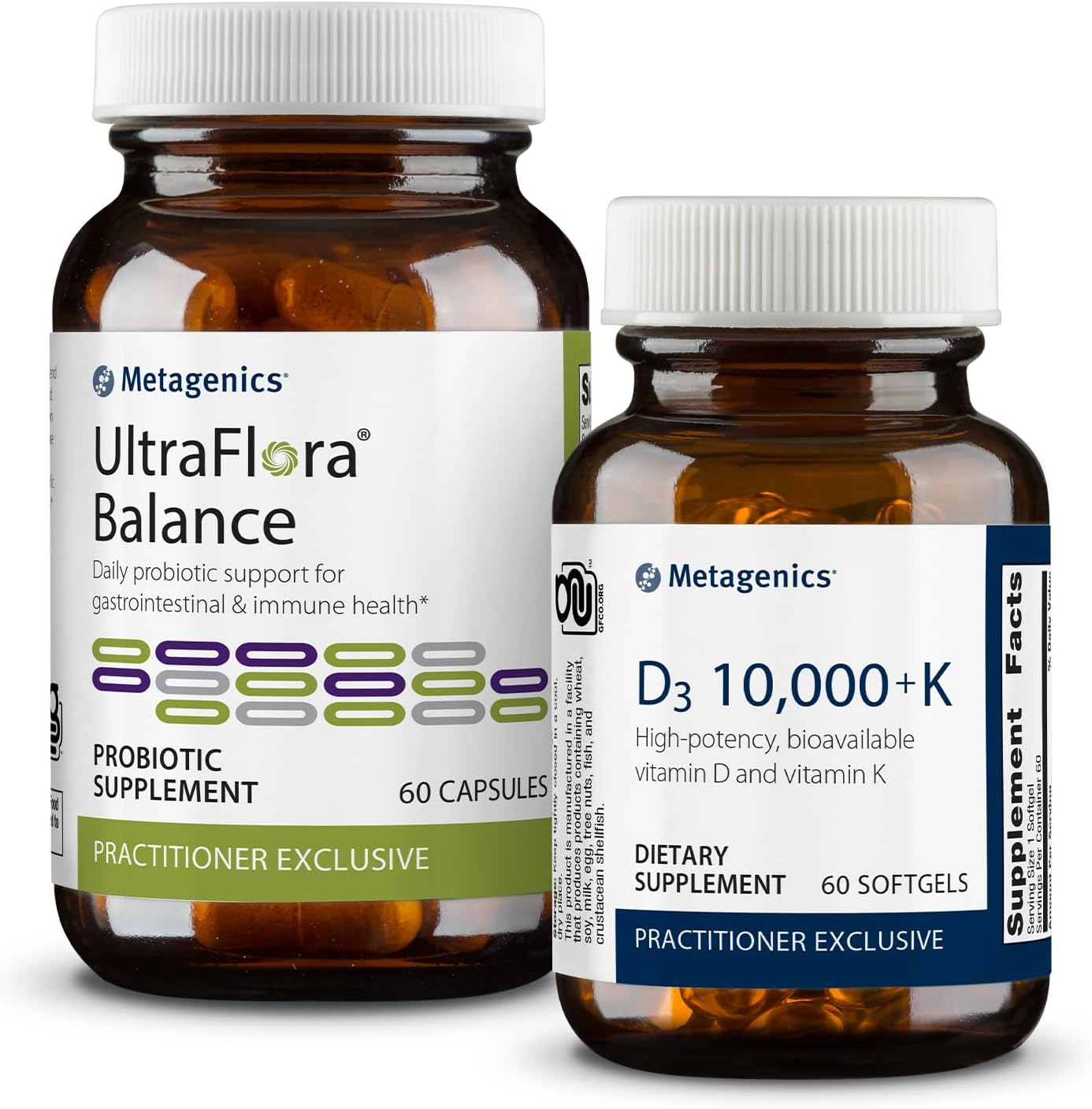 Metagenics UltraFlora Balance Probiotic & Immune Support Bundle: Gut & Immune Health - 60 Capsules & Vitamin D3 10,000+ K - 60 Softgels