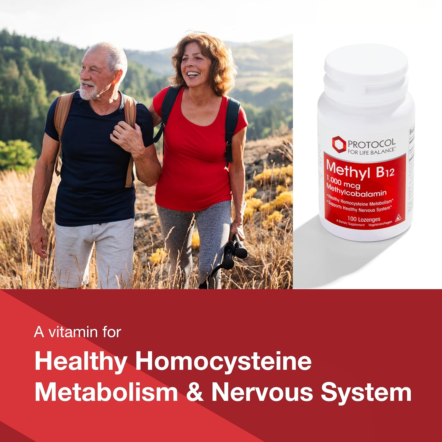 Methyl B12 1,000mcg Lozenges for Homocysteine Metabolism and Brain Health - 100 Count Vegan Kosher Halal Nervous System Support