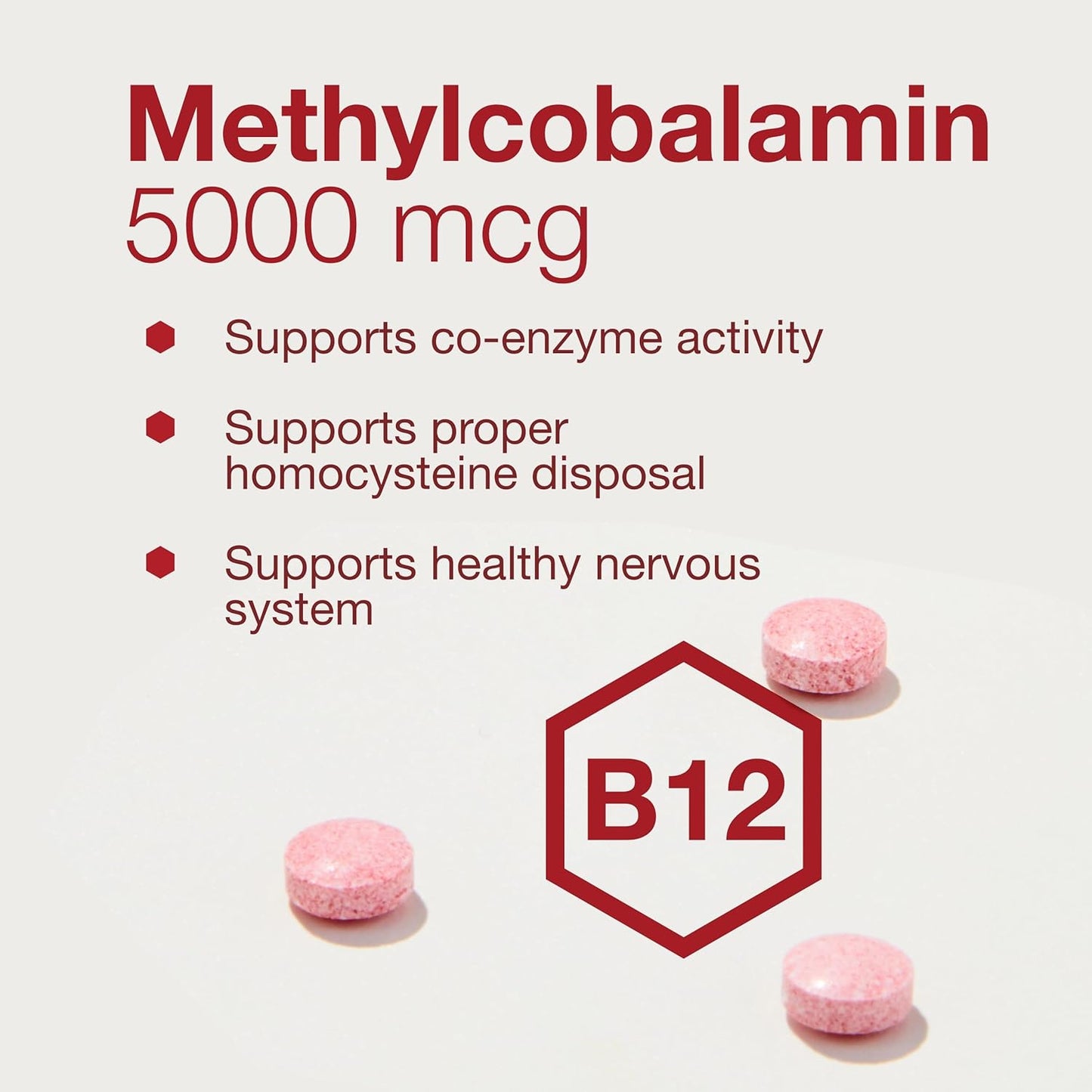 Methyl B12 5,000mcg Lozenges for Homocysteine Metabolism - Brain & Nervous System Support - Kosher, Halal, Vegan - 60 Count