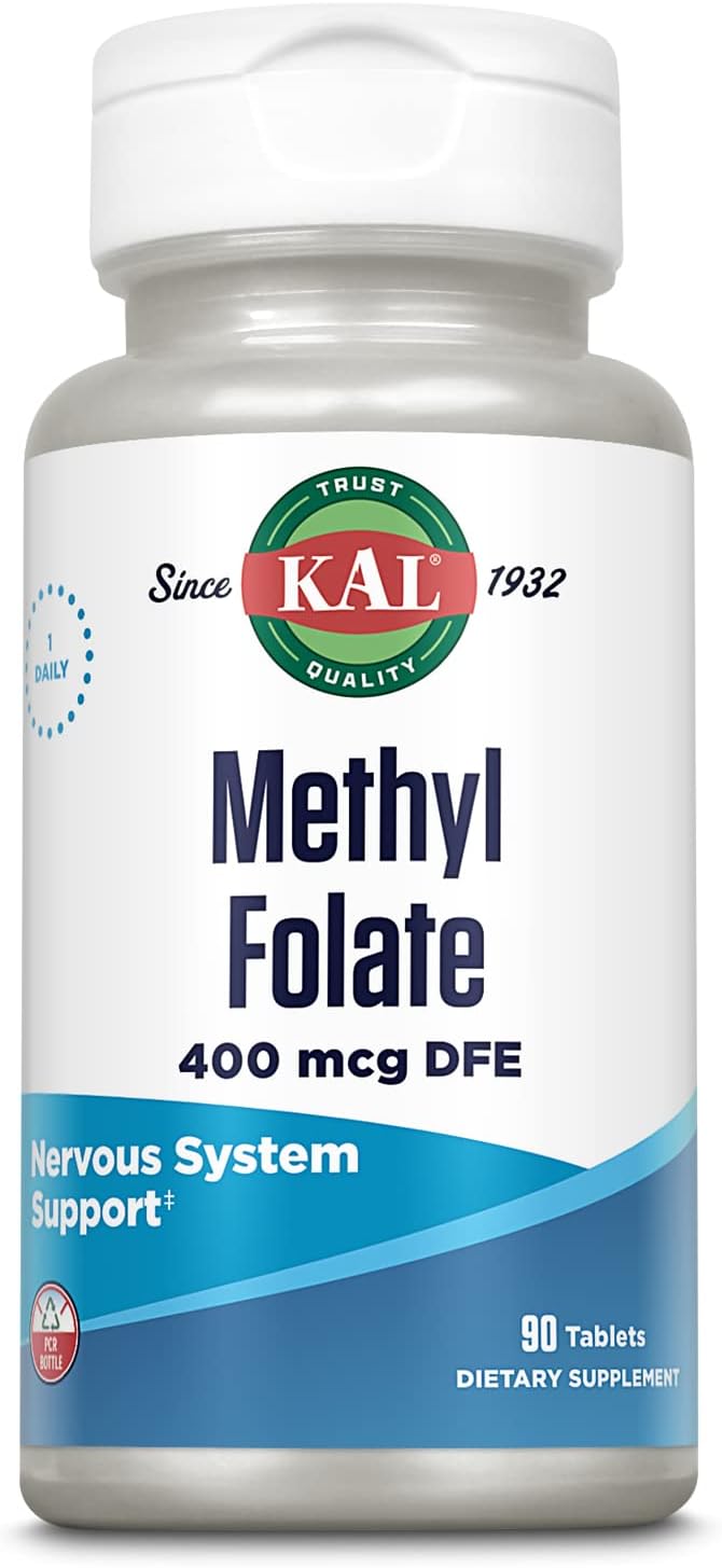 Methyl Folate 400 mcg DFE Supplement for Heart Health, Prenatal Support - 90 Tablets, 5-MTHF Active Form Vitamin B9, Fast Dissolving, 60-Day Guarantee