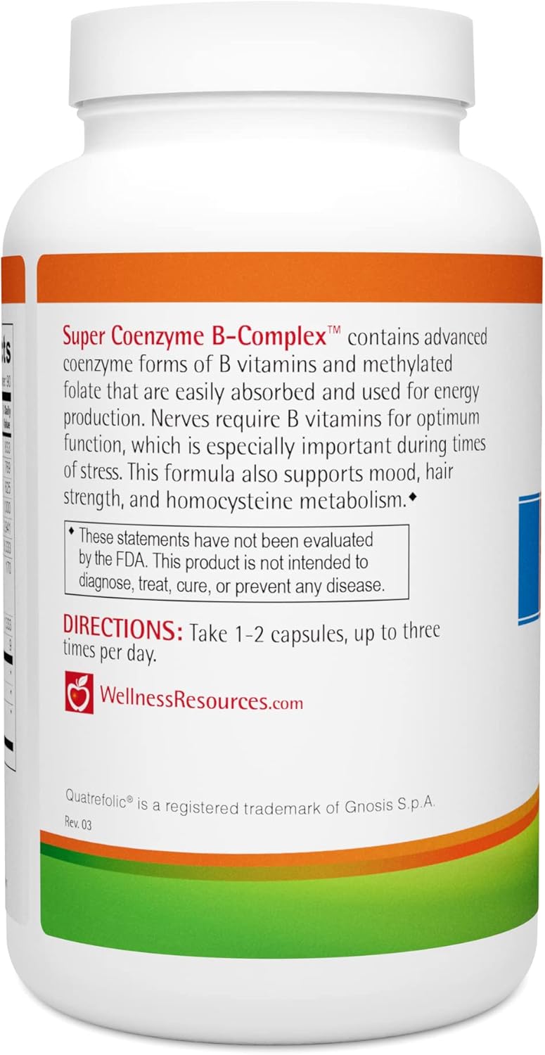 Methylated B Complex Capsules for Energy, Mood, Hair - 180 Count