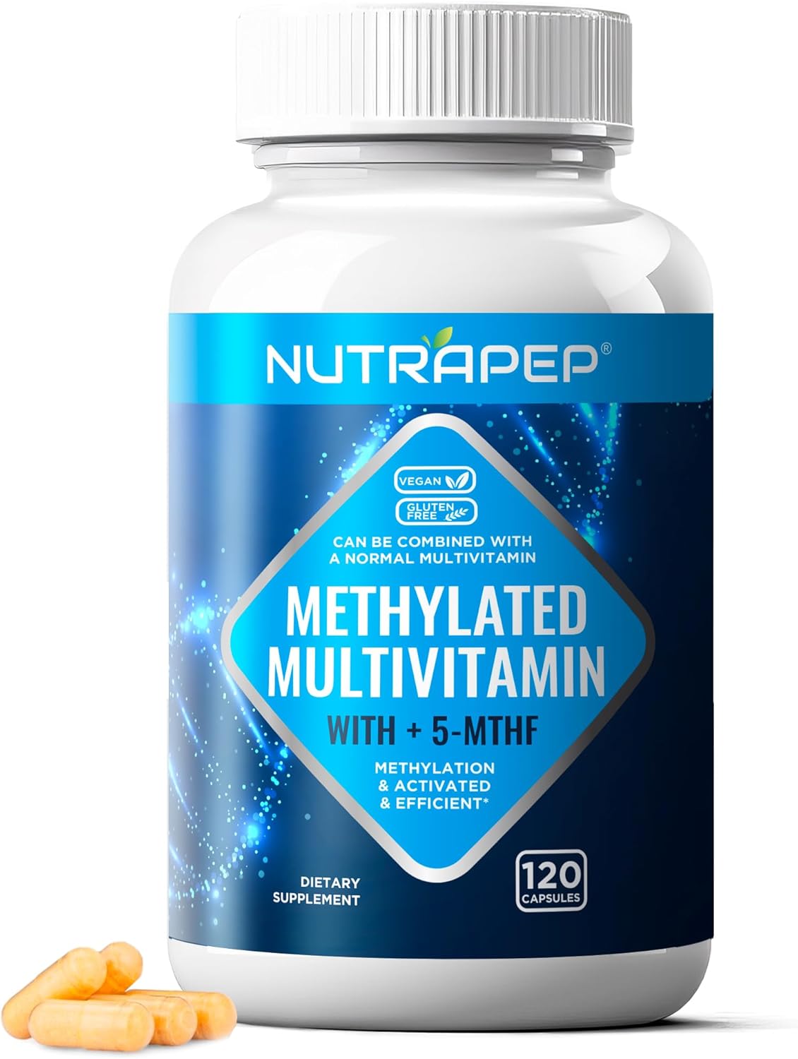 Methylated Multivitamin with B Vitamins for Men and Women - B Complex Capsules with Methyl Folate, Riboflavin, and Trimethylglycine