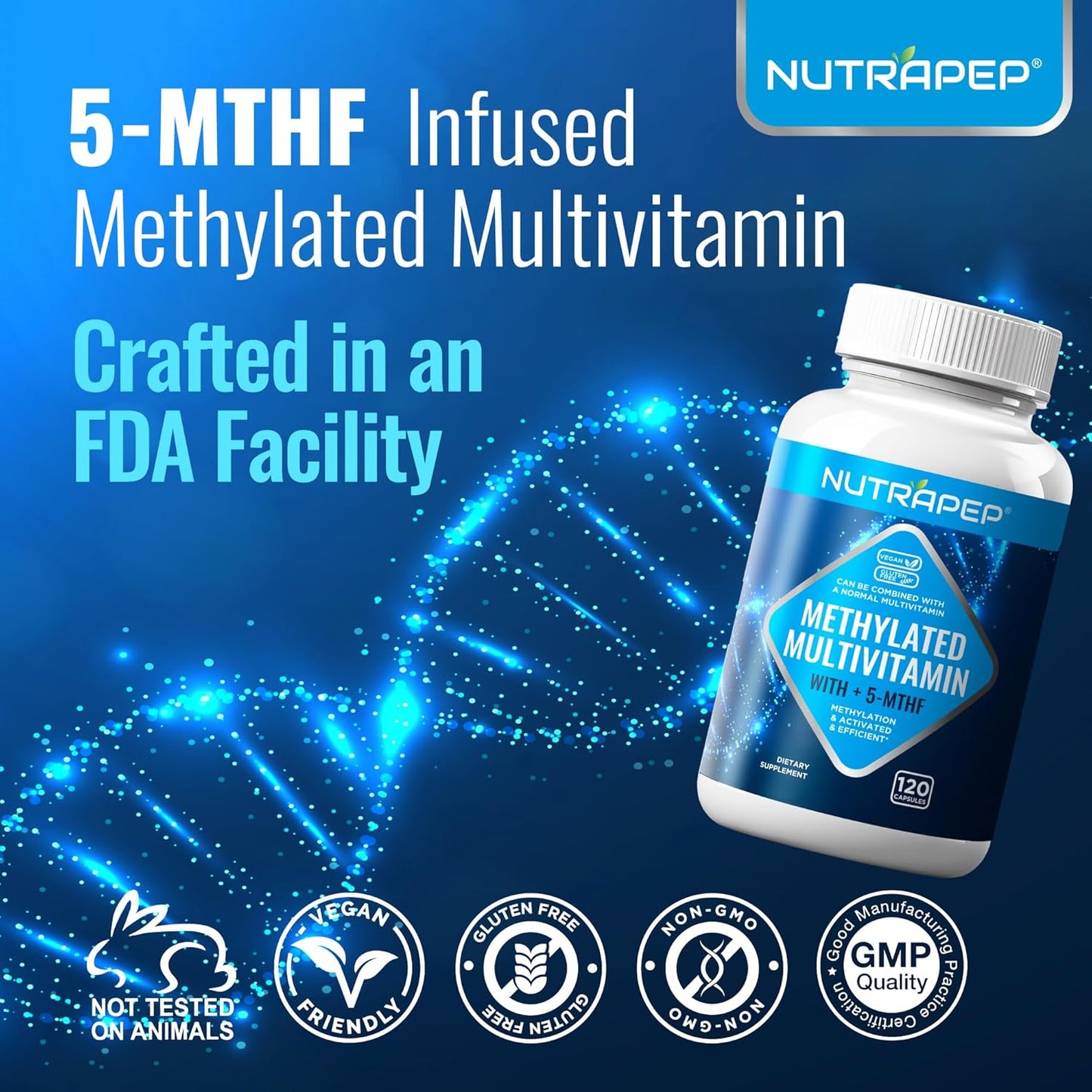 Methylated Multivitamin with B Vitamins for Men and Women - B Complex Capsules with Methyl Folate, Riboflavin, and Trimethylglycine