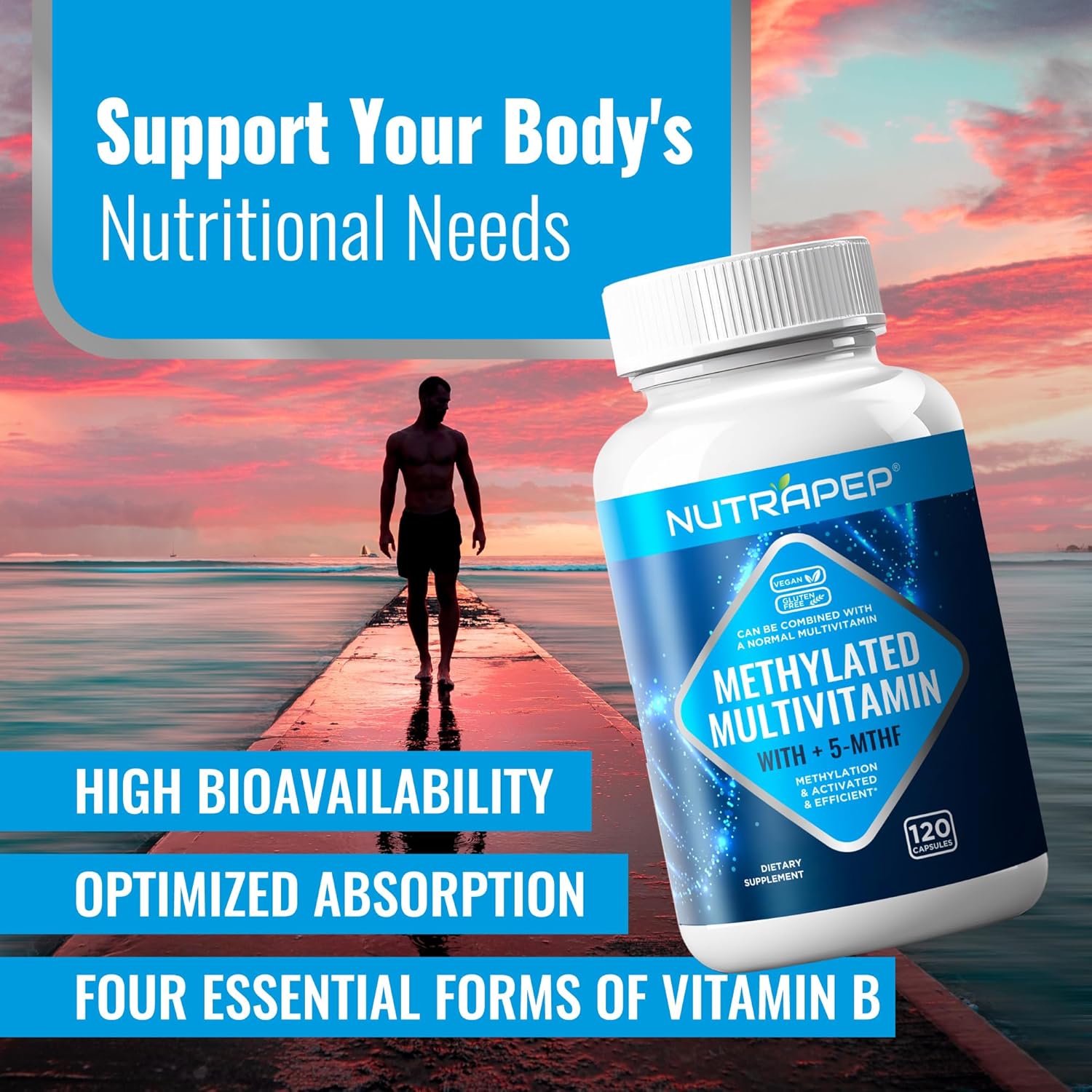 Methylated Multivitamin with B Vitamins for Men and Women - B Complex Capsules with Methyl Folate, Riboflavin, and Trimethylglycine