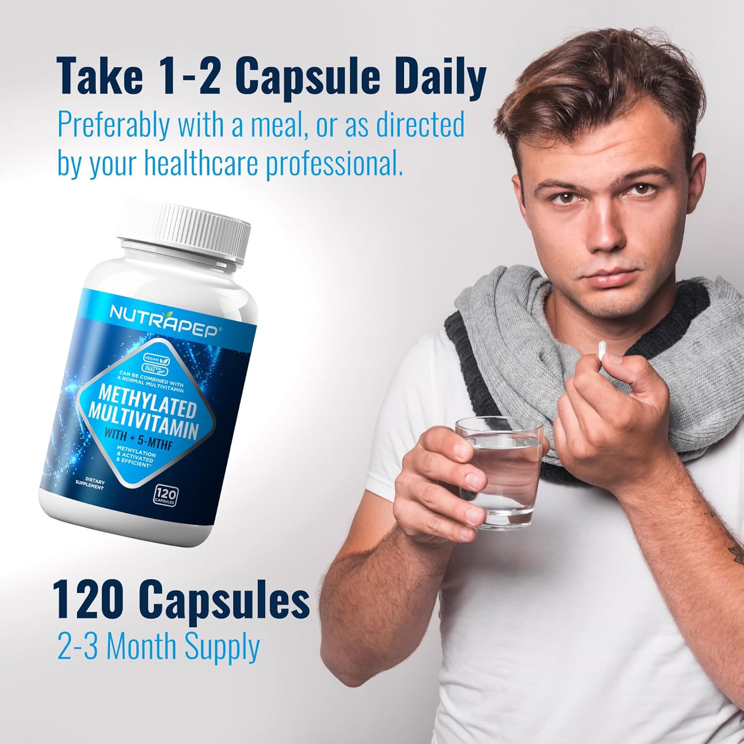 Methylated Multivitamin with B Vitamins for Men and Women - B Complex Capsules with Methyl Folate, Riboflavin, and Trimethylglycine