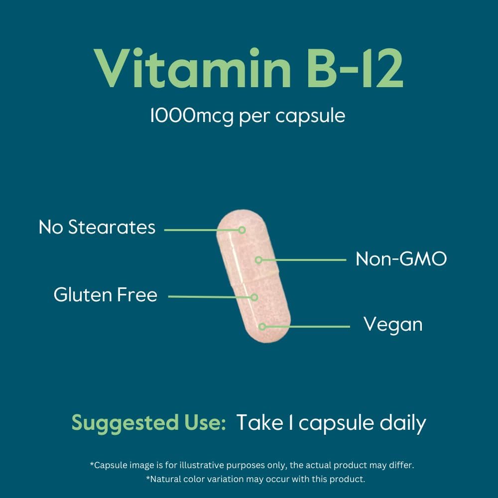 Methylcobalamin B12 1000mcg Capsules - Vegan, Non GMO, Gluten Free - 480 Vegetarian Capsules