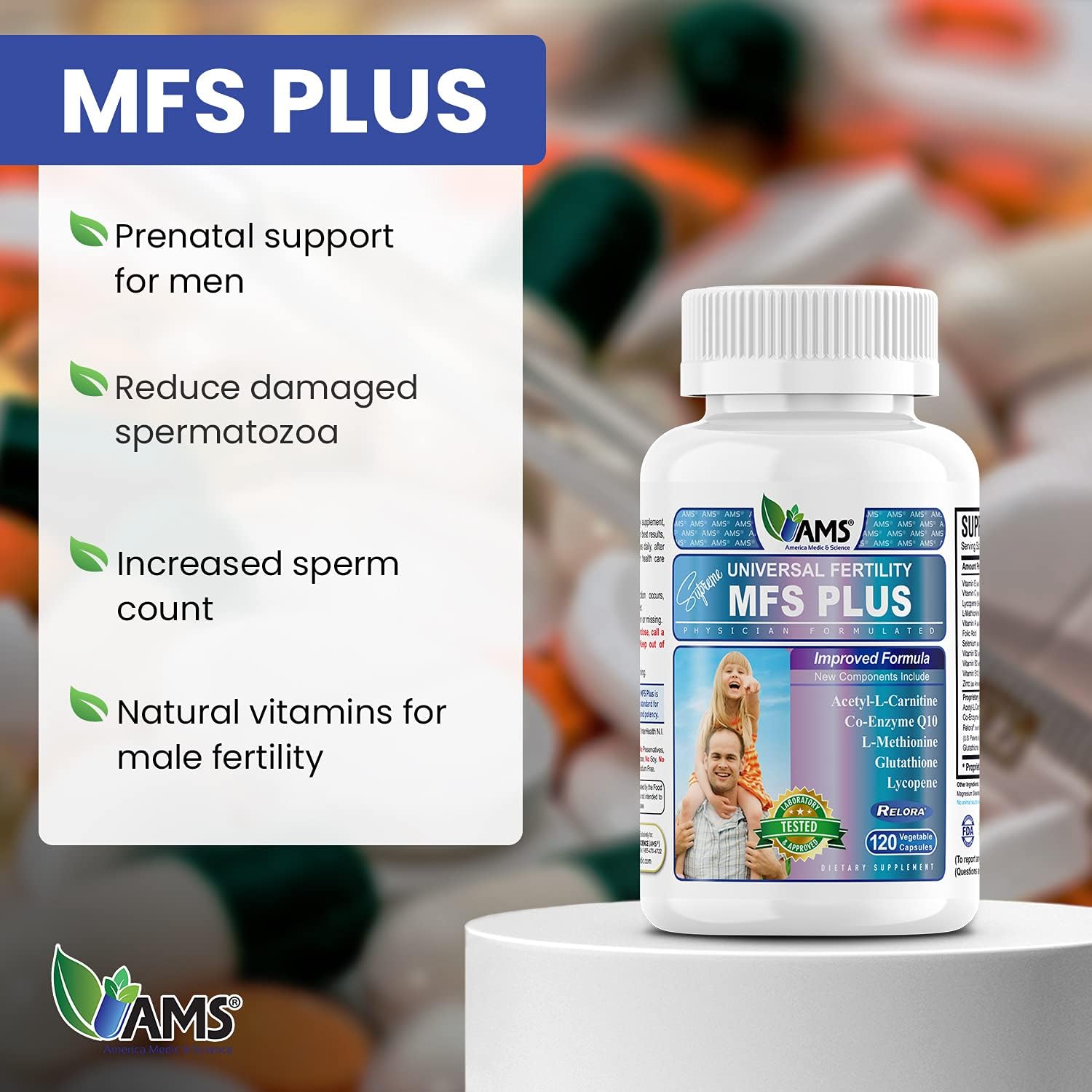 MFS Plus Fertility Supplements for Men - 120 Capsules, Boost Sperm Count and Motility, Natural Preconception Vitamins with Zinc and CoQ10