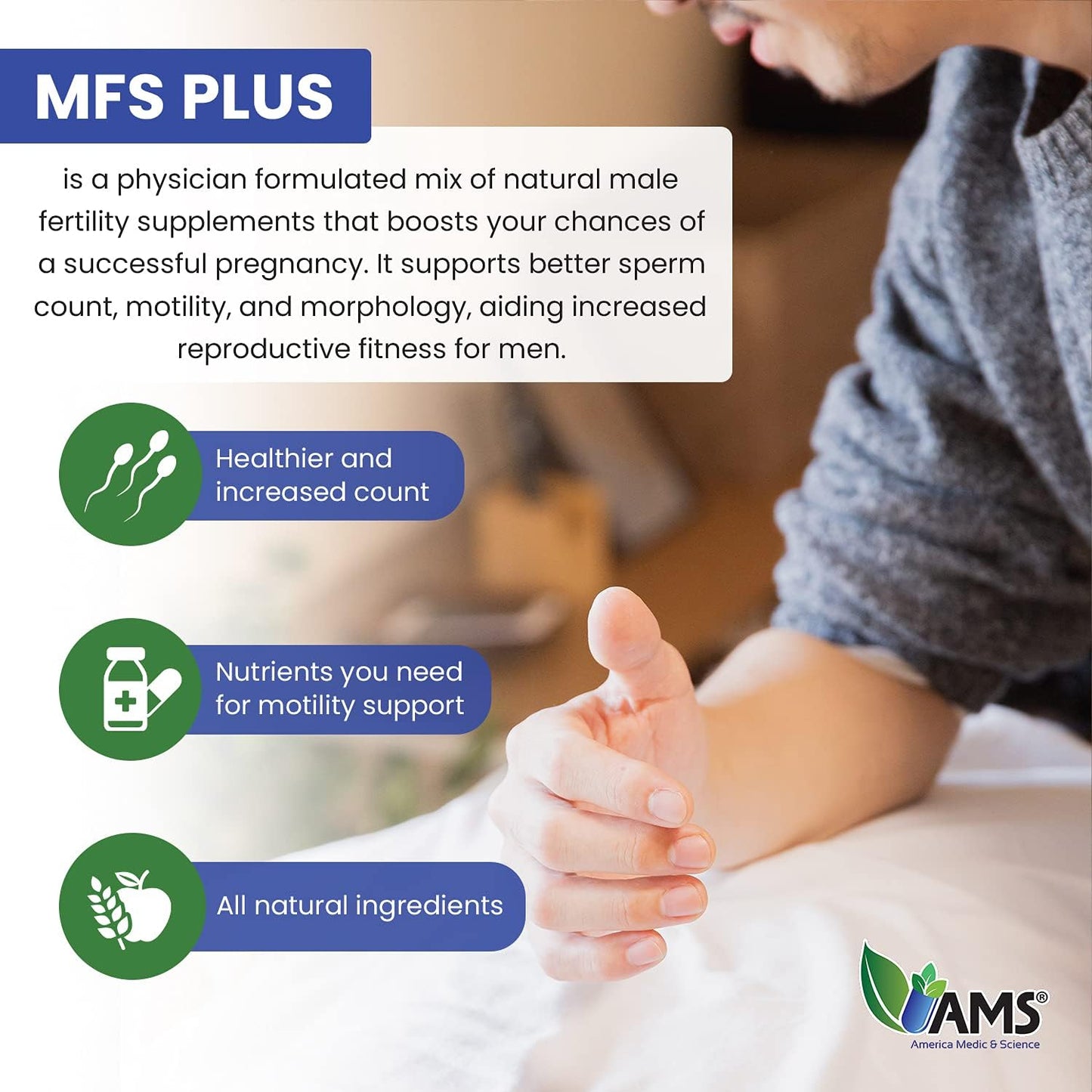 MFS Plus Fertility Supplements for Men - 120 Capsules, Boost Sperm Count and Motility, Natural Preconception Vitamins with Zinc and CoQ10