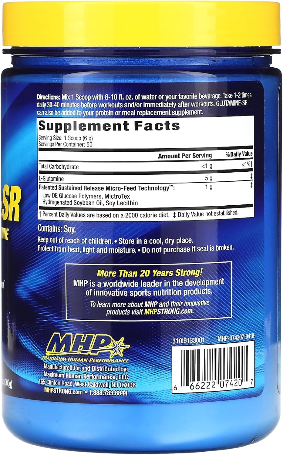 MHP 12-Hour Muscle Feeder Glutamine-SR Unflavored Powder - 10.6 oz (300 g)