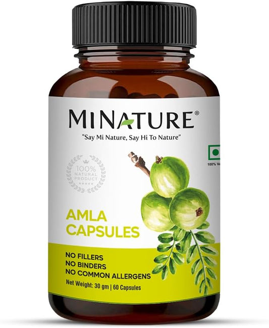 mi Nature Amla Fruit Powder Capsules - 60 Vag Capsules, 500mg - Pure & Natural Indian Gooseberry Supplement - Raw, Vegan, Gluten-Free - 1 Month Supply from India