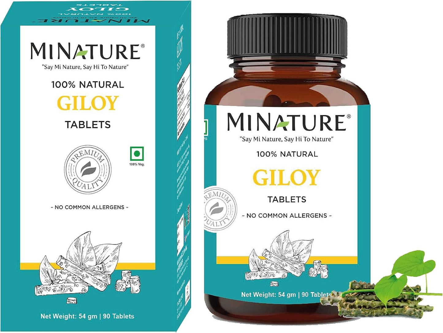 mi Nature Mini Giloy Tablets 1000mg - 90 Tablets, 45 Days Supply - 100% Natural Guduchi Tablets - Vegan - Indian-Origin