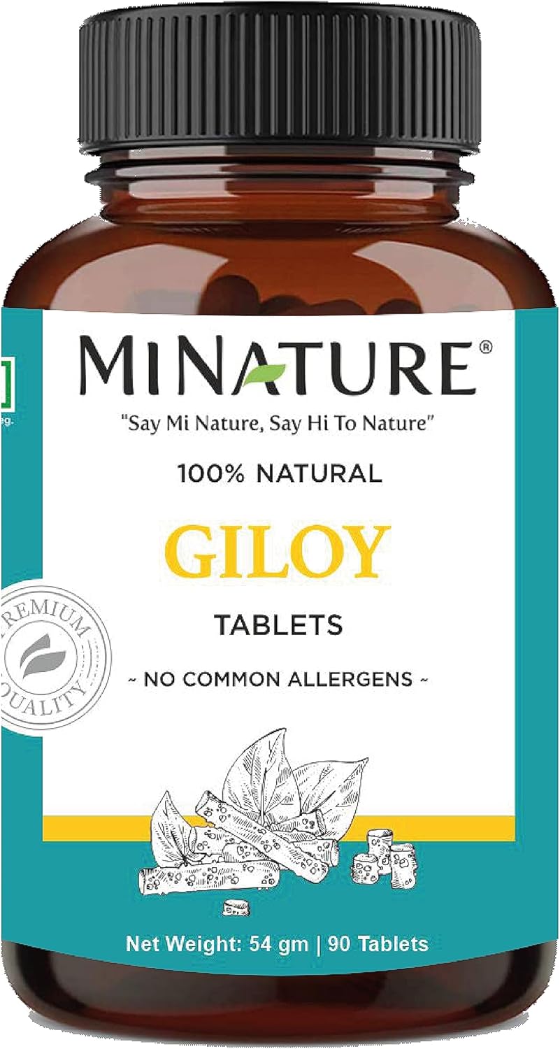 mi Nature Mini Giloy Tablets 1000mg - 90 Tablets, 45 Days Supply - 100% Natural Guduchi Tablets - Vegan - Indian-Origin