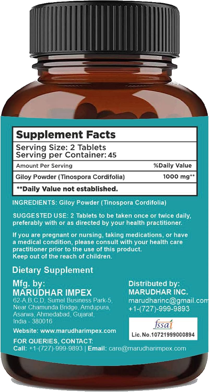 mi Nature Mini Giloy Tablets 1000mg - 90 Tablets, 45 Days Supply - 100% Natural Guduchi Tablets - Vegan - Indian-Origin