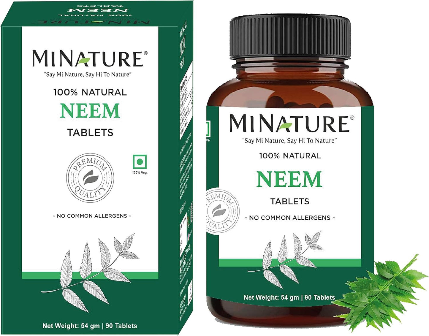 mi Nature Mini Neem Tablets - 90 Tablets, 1000mg - 45 Days Supply for Clear, Acne-Free Skin - Vegan Formula