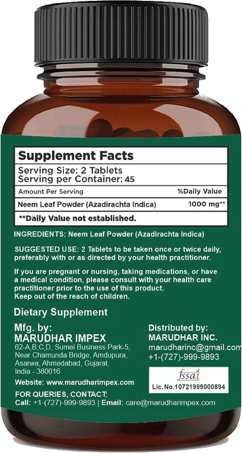 mi Nature Mini Neem Tablets - 90 Tablets, 1000mg - 45 Days Supply for Clear, Acne-Free Skin - Vegan Formula