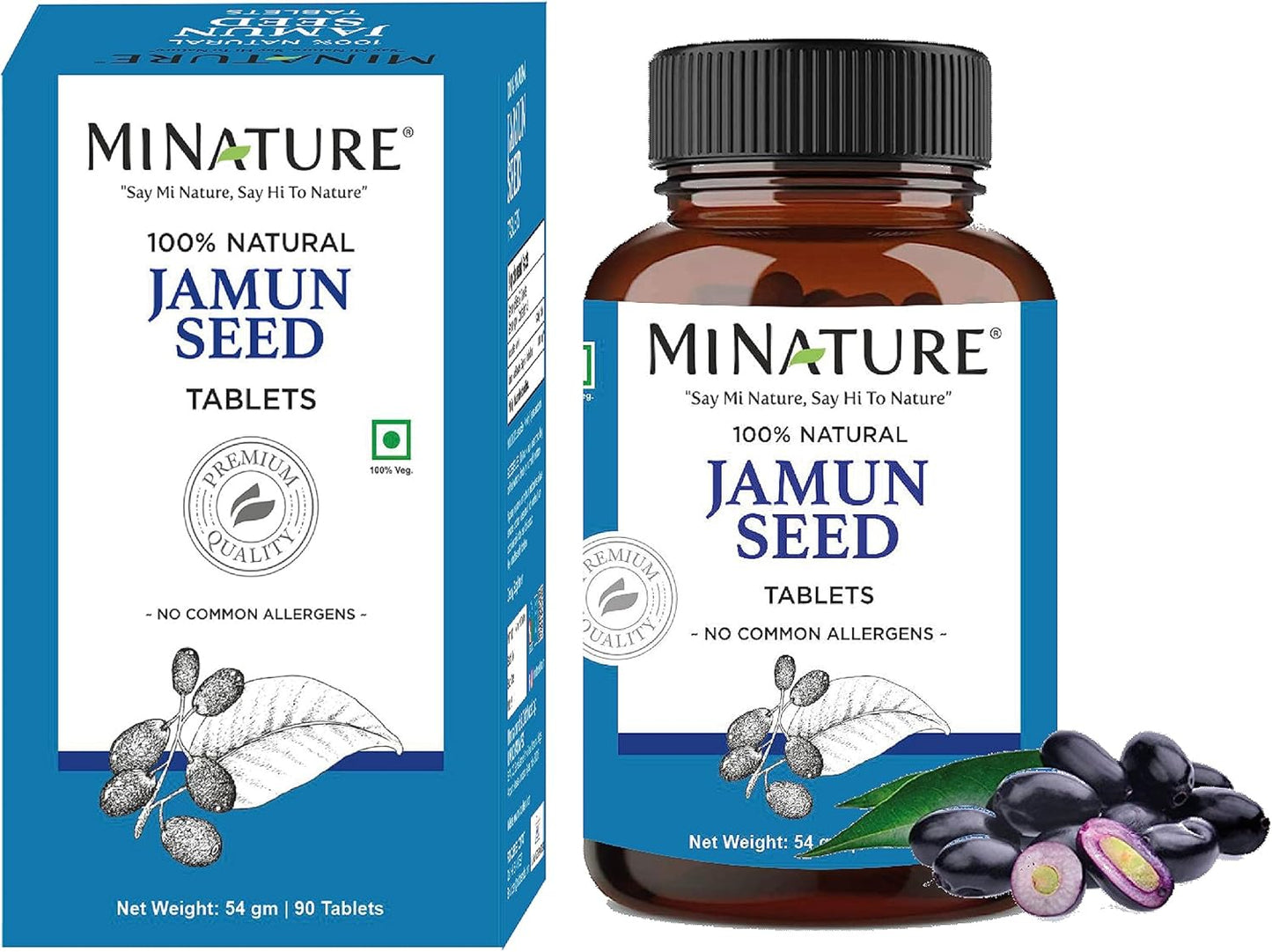 mi Nature Miniature Jamun Seed Tablets - 90 Tablets, 1000mg - 45 Days Supply - Vegan Jamun Tablets