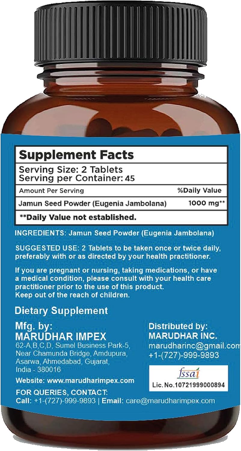 mi Nature Miniature Jamun Seed Tablets - 90 Tablets, 1000mg - 45 Days Supply - Vegan Jamun Tablets