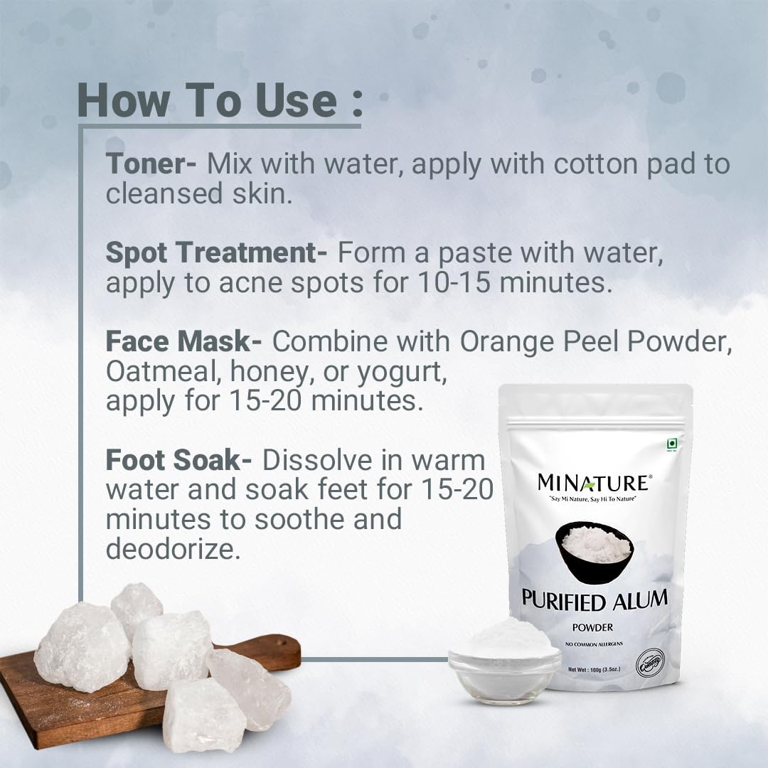 mi Nature Miniature Purified Alum Powder (Phitkari) | 100g (3.5 oz) | 100% Pure Alum Powder | No Additives