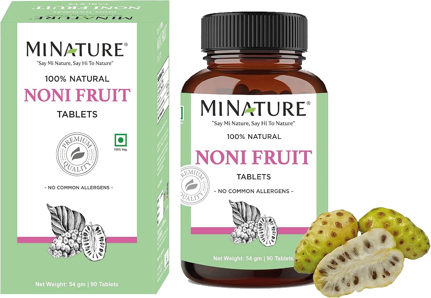 mi Nature Noni Fruit Tablets - 90 Tablets, 1000mg, 45 Days Supply - Vegan Miniature Noni Supplement