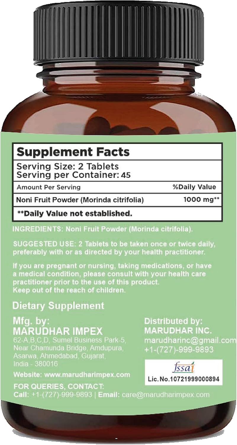 mi Nature Noni Fruit Tablets - 90 Tablets, 1000mg, 45 Days Supply - Vegan Miniature Noni Supplement