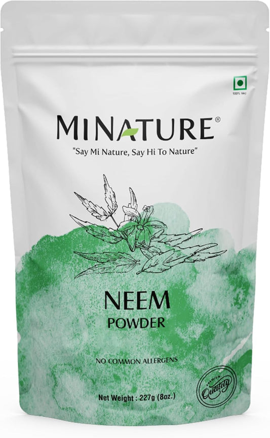 mi Nature Organic Neem Powder (Azardirachta Indica) 227g - Non GMO, Vegan - Skin, Hair, Nail - 0.5 lb