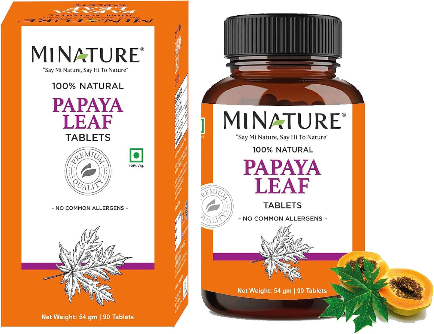 mi Nature Papaya Leaf Tablets - 90 Tablets, 1000 mg, Vegan - 45 Day Supply