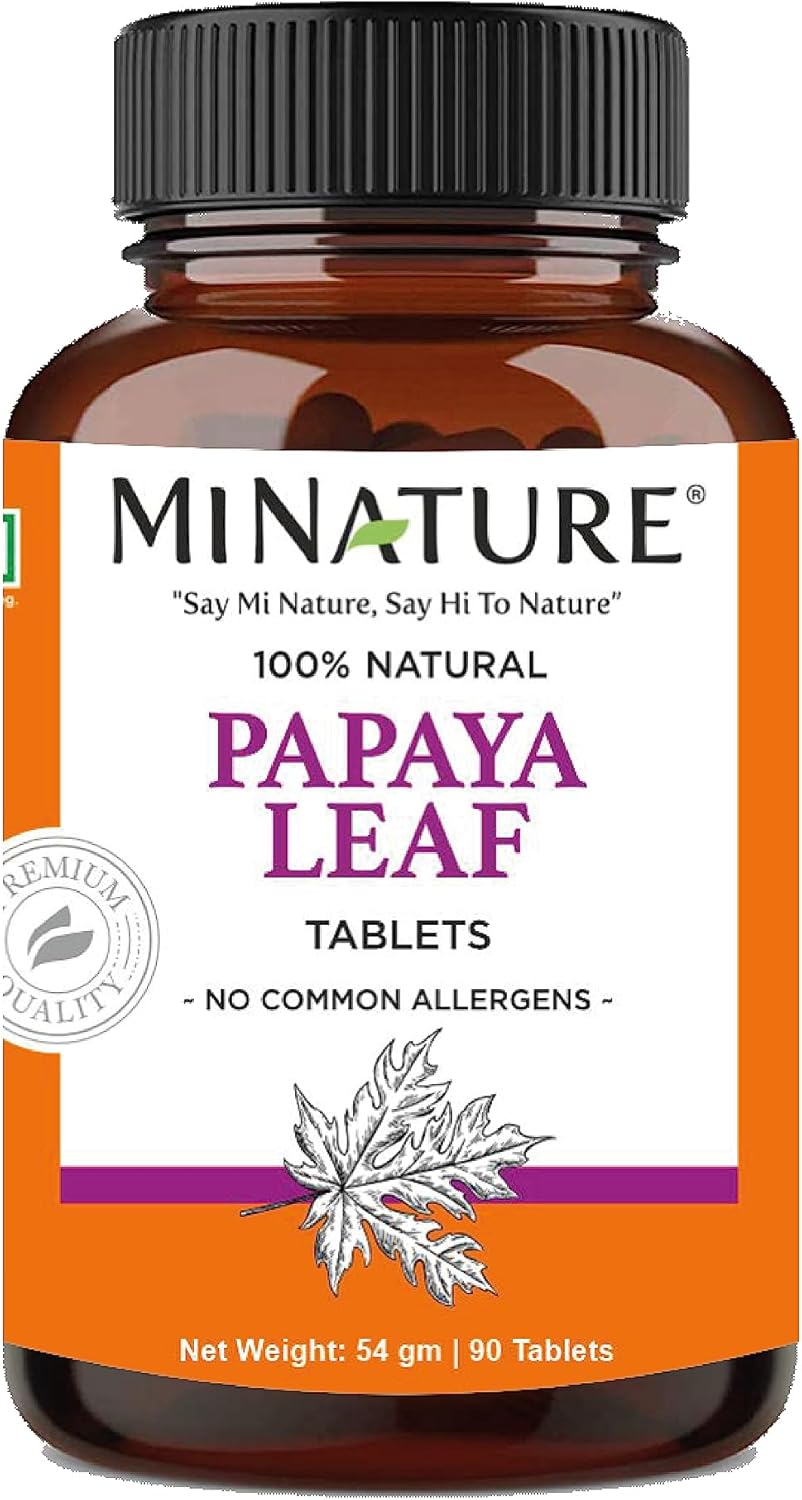 mi Nature Papaya Leaf Tablets - 90 Tablets, 1000 mg, Vegan - 45 Day Supply