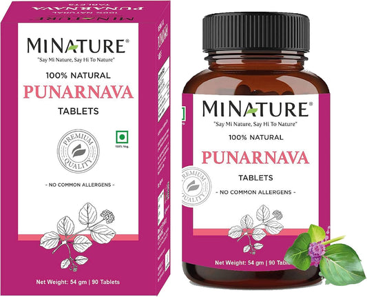 mi Nature Punarnava Tablets - 90 Tablets, 1000 mg - Herbal Vegan Supplement from India - Boerhaavia diffusa - 45 Days Supply