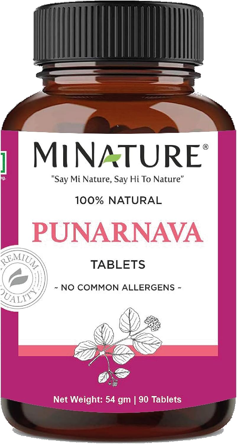mi Nature Punarnava Tablets - 90 Tablets, 1000 mg - Herbal Vegan Supplement from India - Boerhaavia diffusa - 45 Days Supply